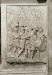 Tombeau de François Ier et de sa femme, Claude de France (détail des soldats menés par un tambour)